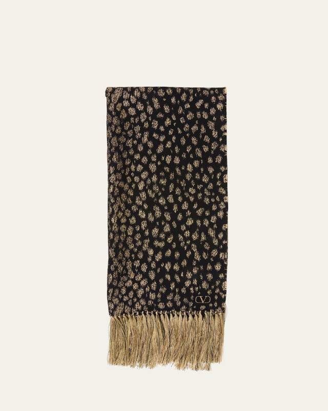 Metallic Jacquard Animal Fringe Scarf